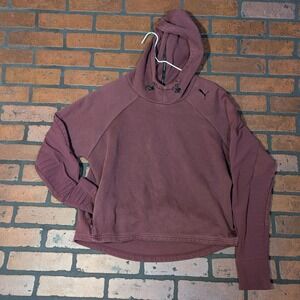Puma Evostripe Cropped Hoodie Merlot Thumb Holes Athleisure Zip Pockets